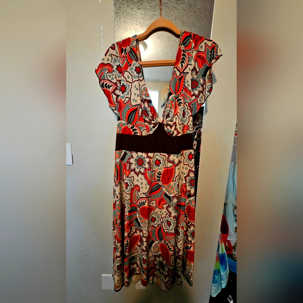 Colorful Patterned Dress with Black Accents